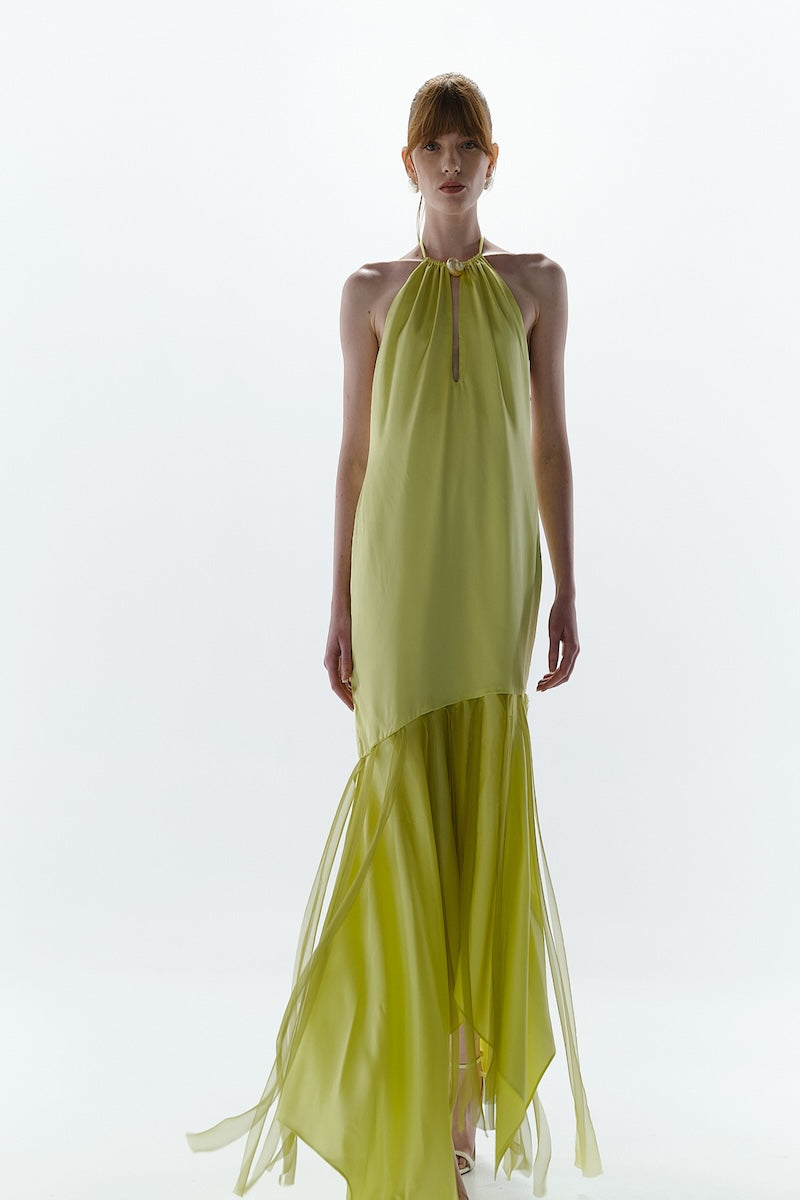 Baobab Ronda Maxi Dress in vibrant green with a flowing silhouette and sleeveless design, perfect for summer wear.
