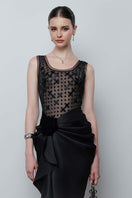 Do Long velvet blossom midi dress featuring a flowing silhouette and floral pattern, perfect for elegant occasions.