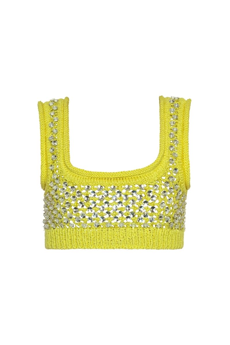 Lalo Thalia yellow top with short sleeves and V-neck, casual women's clothing, lightweight and stylish for everyday wear.