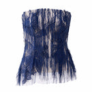 LECIA craft embroidered see-through tube top in luminous blue, featuring delicate embroidery and a fitted, stylish design.