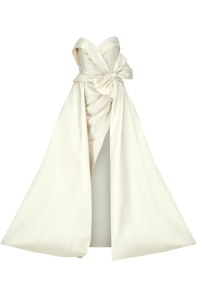 LEONOR IVORY BOW ORNATE GOWN - CULT MIA