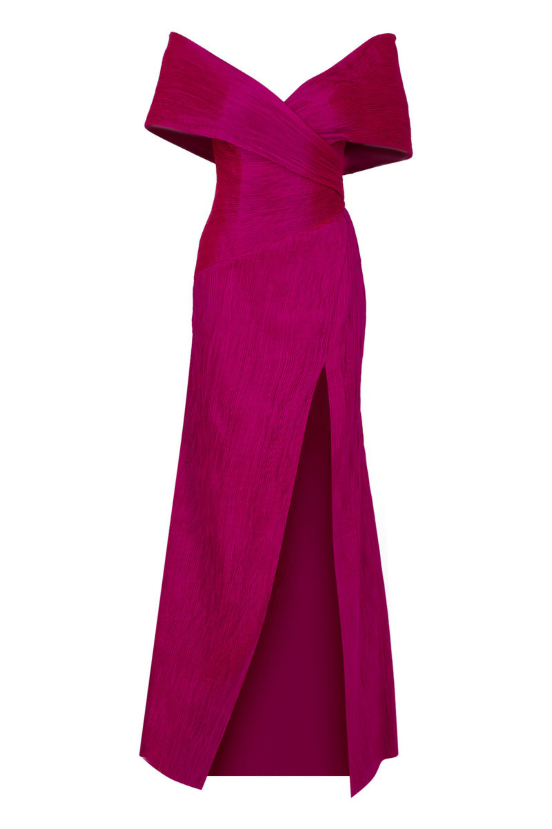 SCARLET FUCHSIA TAFFETTA SHEATH GOWN - CULT MIA