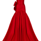 Elegant Cameron red bow trumpet gown by Tarık Ediz featuring a fitted silhouette and stylish bow detail at the waist.
