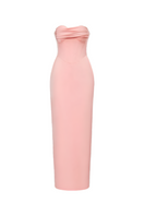 Pink silky gown by HACCHIC COUTURE featuring a smooth, flowing fabric and elegant silhouette.