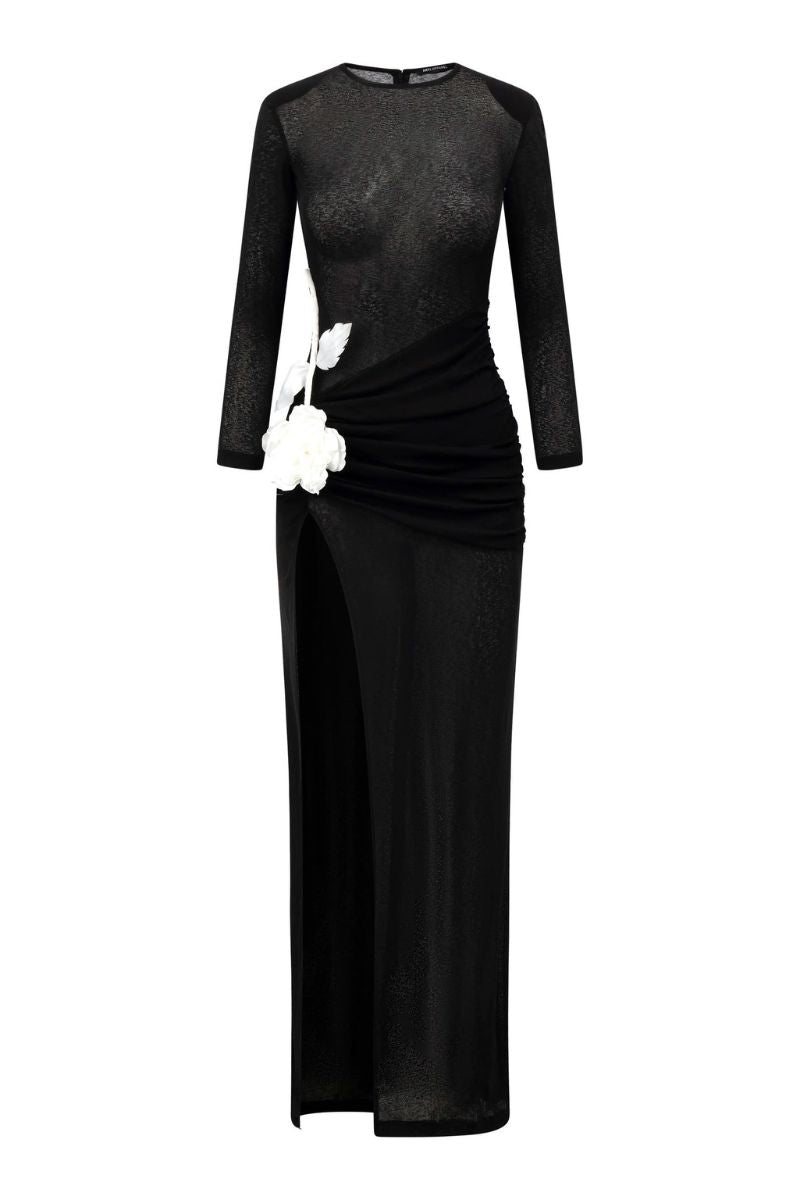 Black Caprila maxi dress by Arti Apparel featuring a flowing silhouette and elegant design, perfect for casual or formal wear.