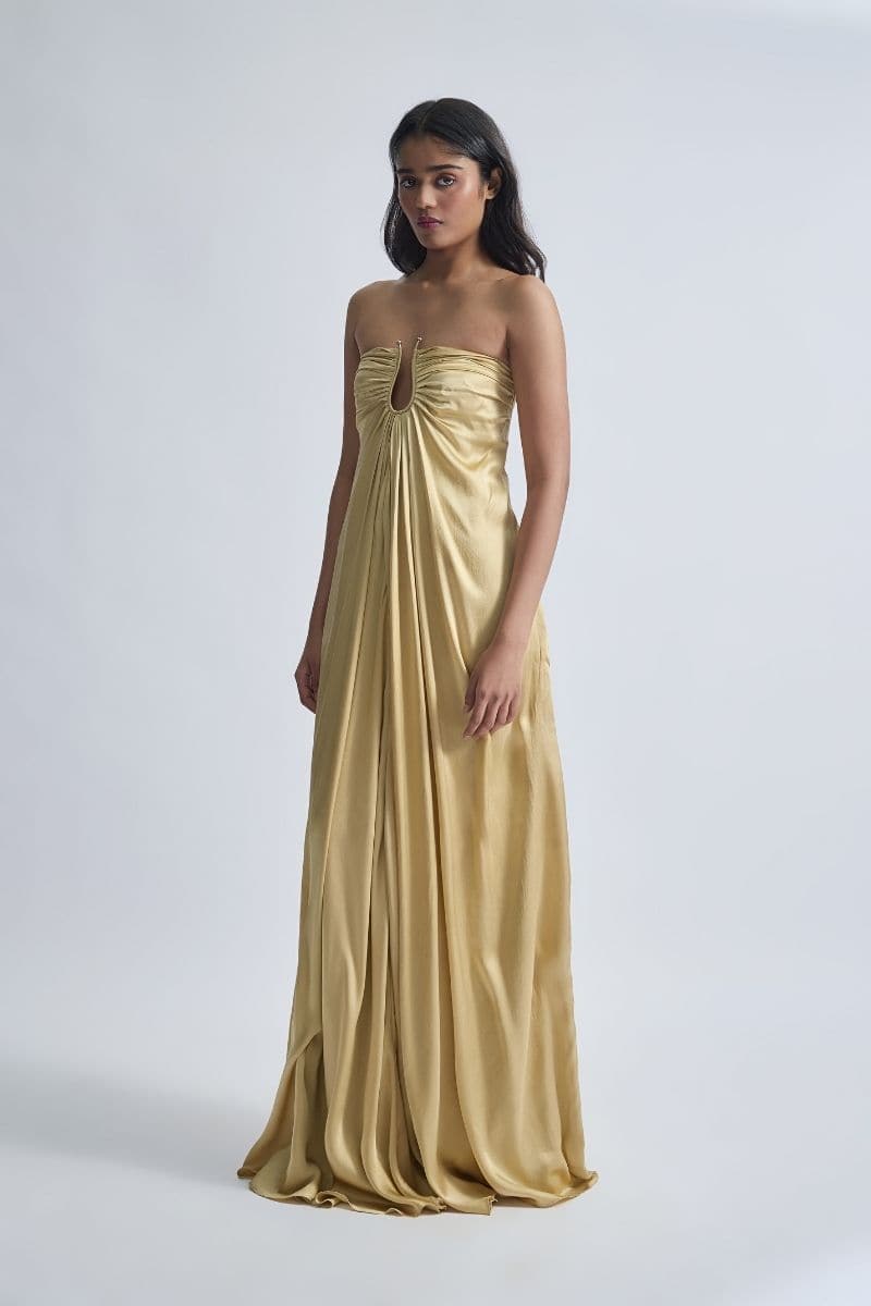 Deme by Gabriella CULT MIA X DEME maxi gown featuring elegant flowy fabric and intricate detailing, perfect for formal occasions.