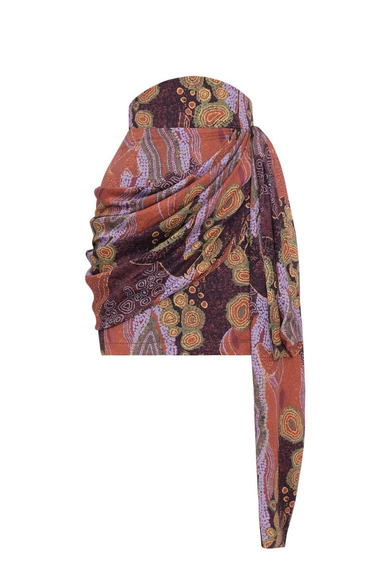 RIDA DRAPE MINI SKIRT IN KAVA PRINT - CULT MIA