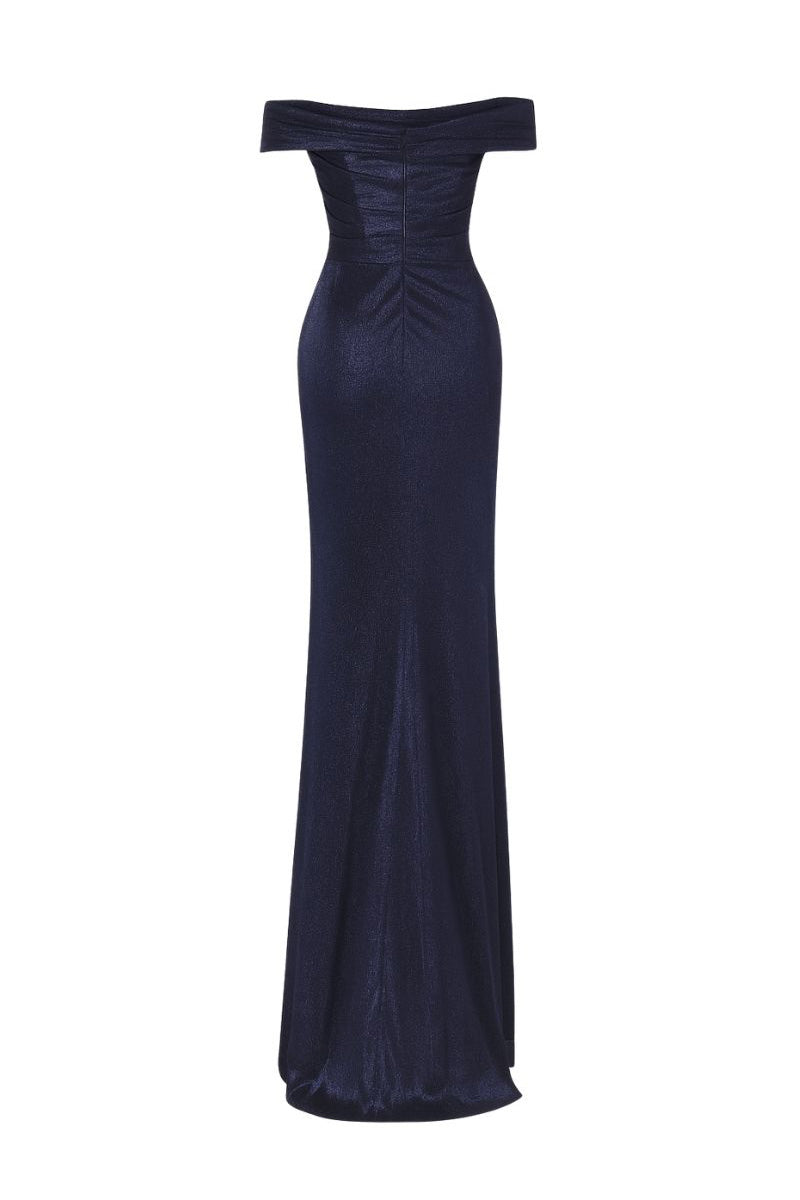 Navy Jansen maxi dress by Tarık Ediz featuring a flowing silhouette and elegant design, shown on a model.