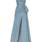 Tarık Ediz Marlow blue haze gown with elegant flowing fabric and intricate detailing, perfect for formal occasions.