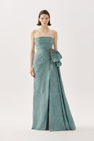 Elegant Tarık Ediz Marlow gown in Blue Haze with flowing fabric and detailed design, perfect for formal occasions.