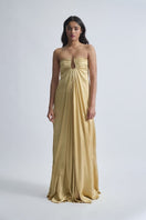 Deme by Gabriella CULT MIA X DEME maxi gown featuring elegant flowing fabric and intricate detail, worn by a model.