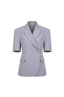 Keira Tong grey short-sleeve blazer with tailored fit, notched lapels, and sleek design, suitable for professional or casual wear.