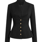 Black folded button top by Keira Tong, featuring a stylish design with folded details and button accents.