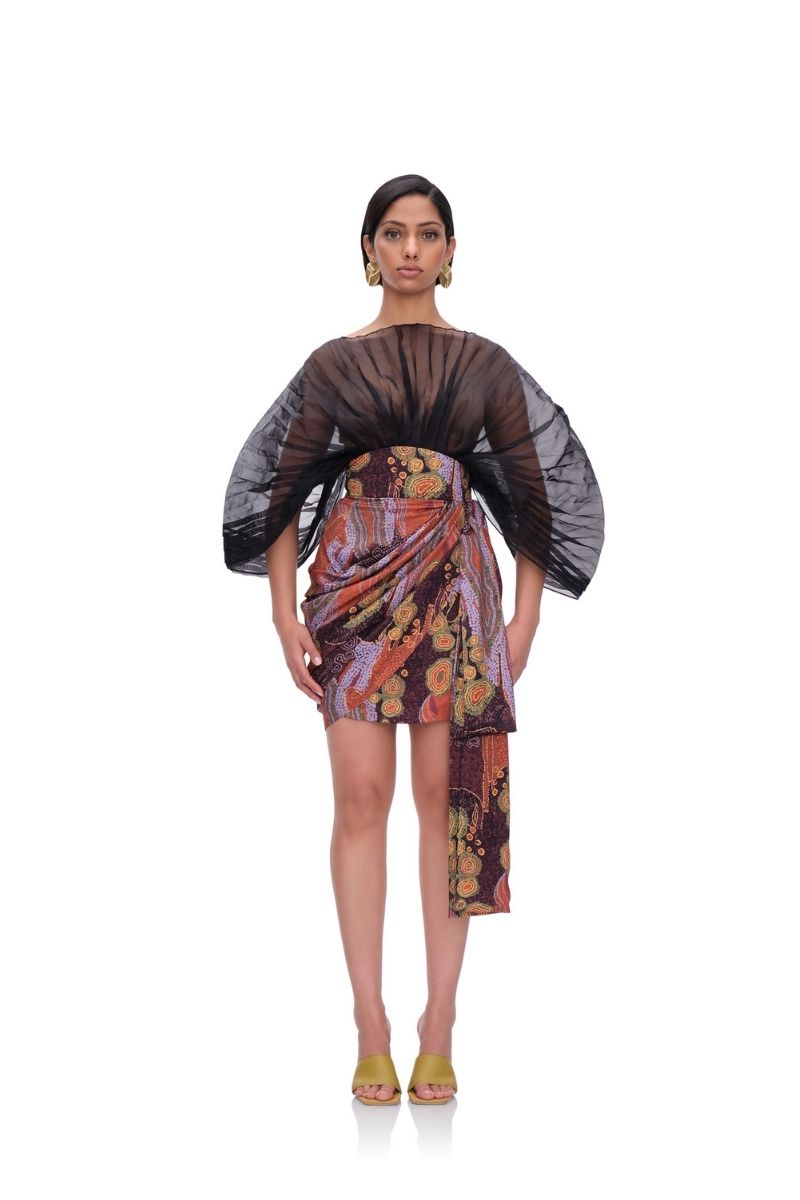 RIDA DRAPE MINI SKIRT IN KAVA PRINT - CULT MIA