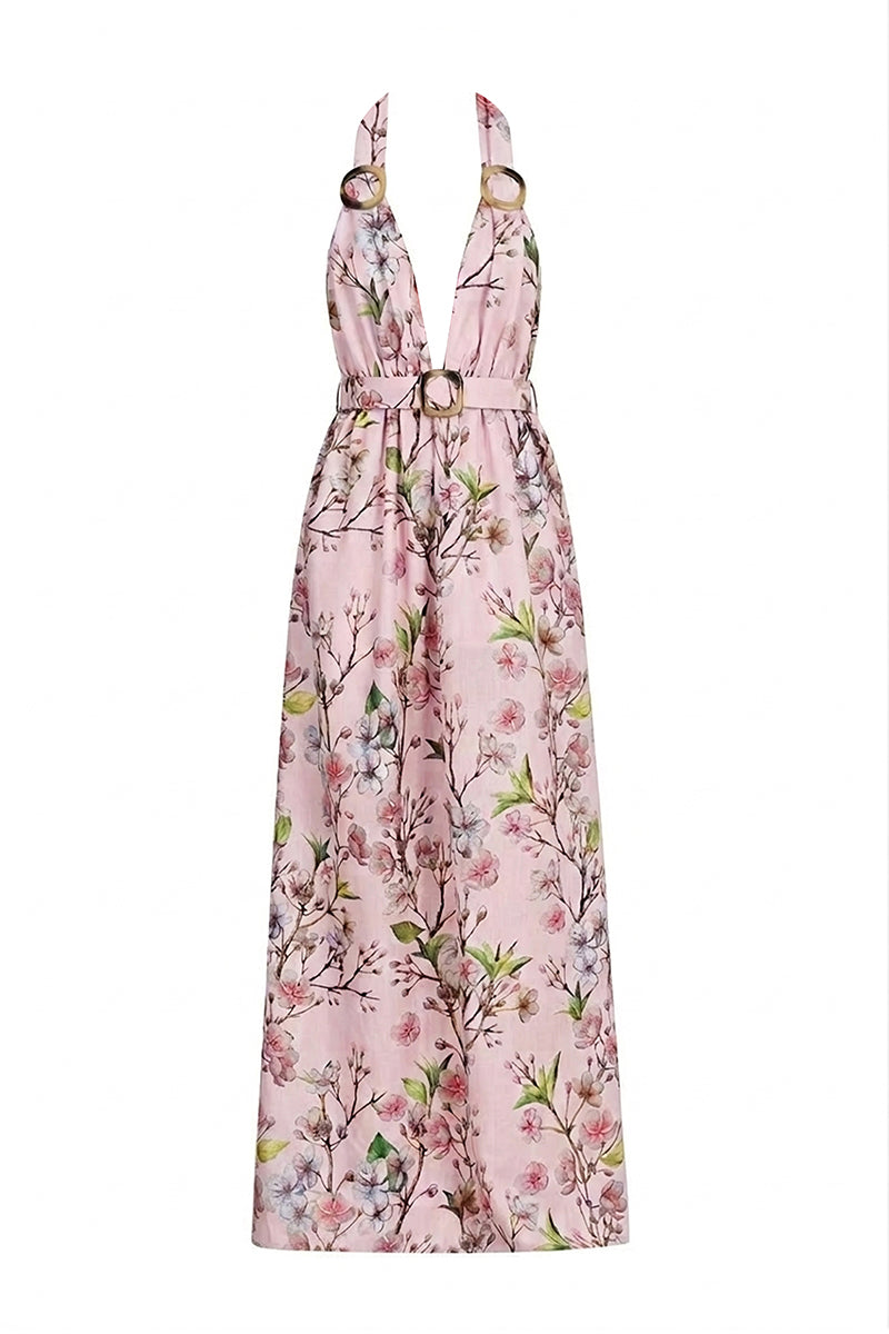 Nur Karaata Coastal Glow Maxi Dress shown in a flowing, lightweight fabric with a beach-inspired design, perfect for summer outings.