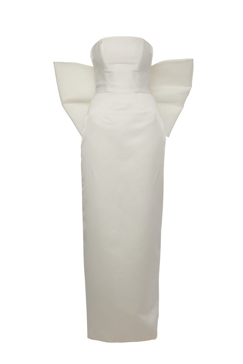 GIGI WHITE MAXI DRESS WITH BIG BOW - CULT MIA