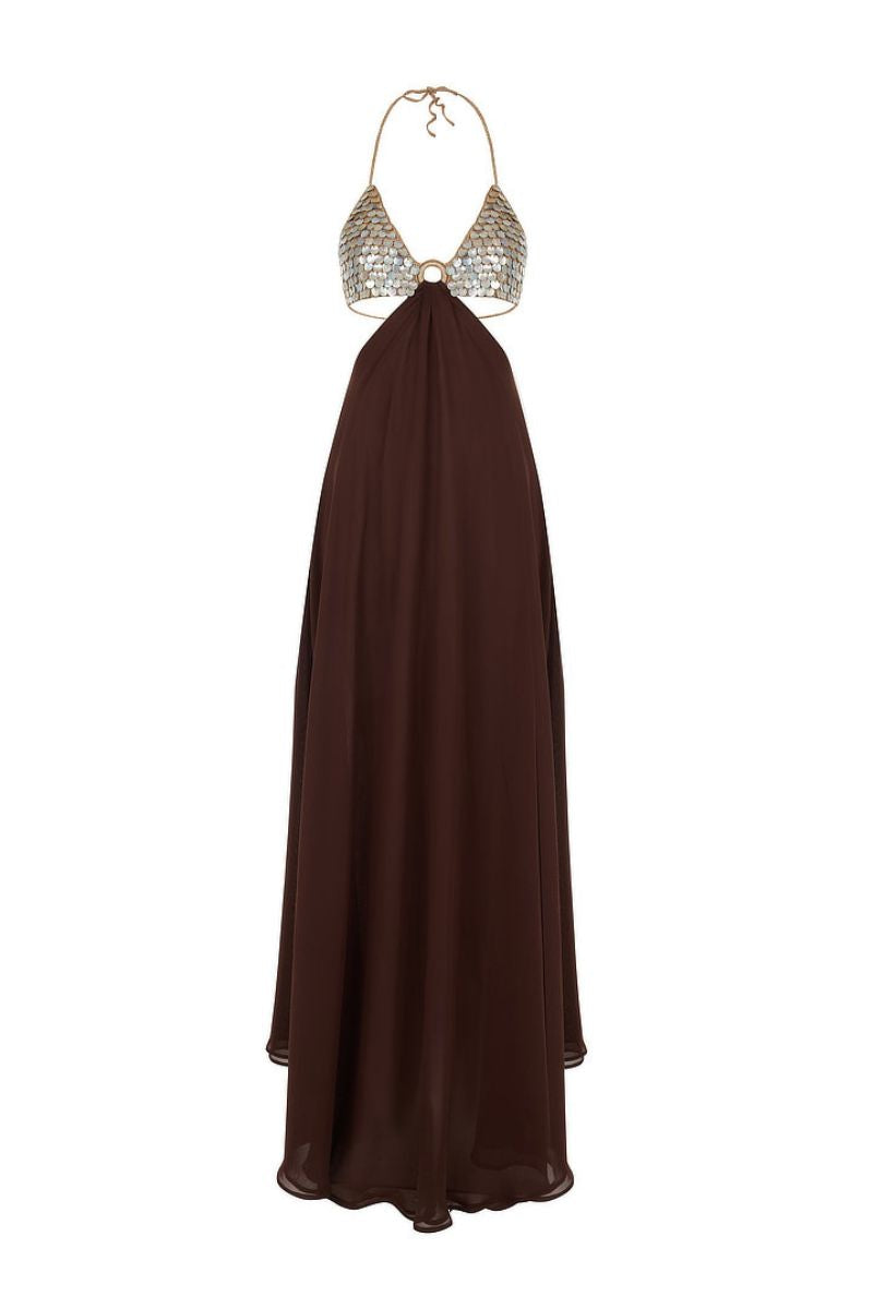 HAND-CROCHET MOTHER OF PEARL CHIFFON MAXI DRESS - CULT MIA