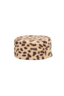 Le Sh Ka animal print pillbox hat with a rounded crown and small brim, featuring a bold animal pattern for stylish accessory.