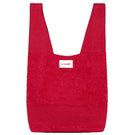 Red two-tone La Granni shoulder tote bag with sturdy handles and spacious interior, shown from the front.