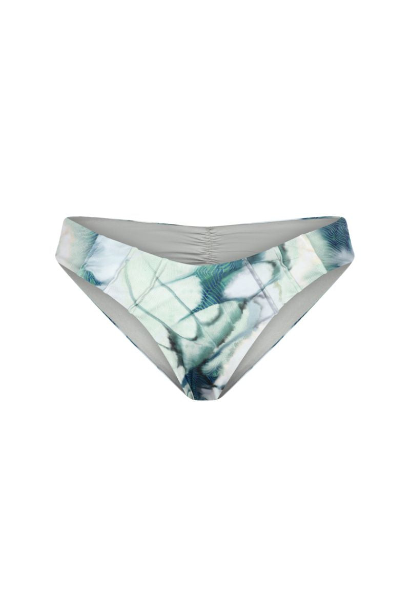 Nelblu Morpho bikini bottom in sage print with floral design, featuring adjustable side ties and a comfortable fit.
