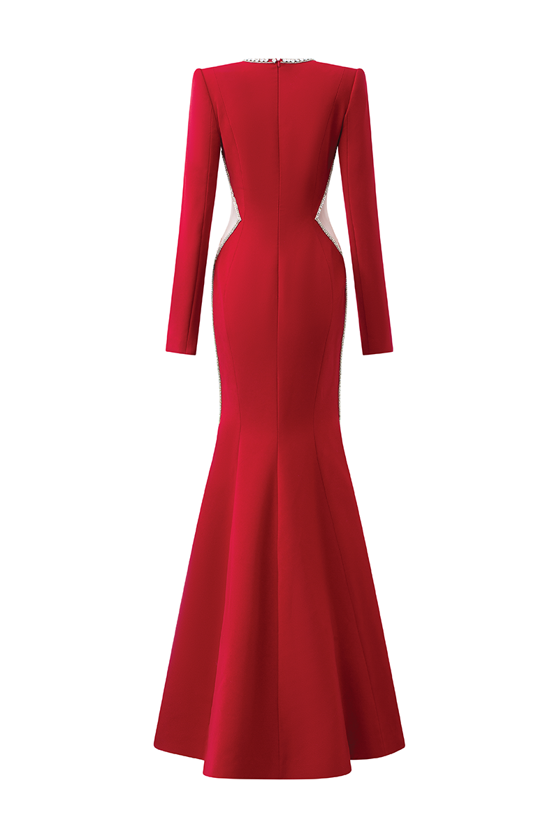 RED DEEP V-NECK MERMAID GOWN - CULT MIA