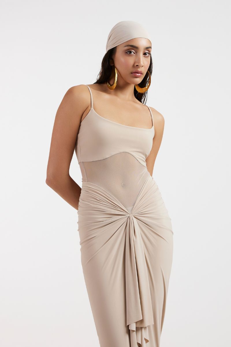 ASTRID DRAPED BEIGE GOWN - CULT MIA