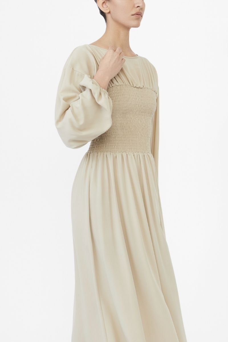 SMOCKED CUPRO MIDI DRESS - CULT MIA