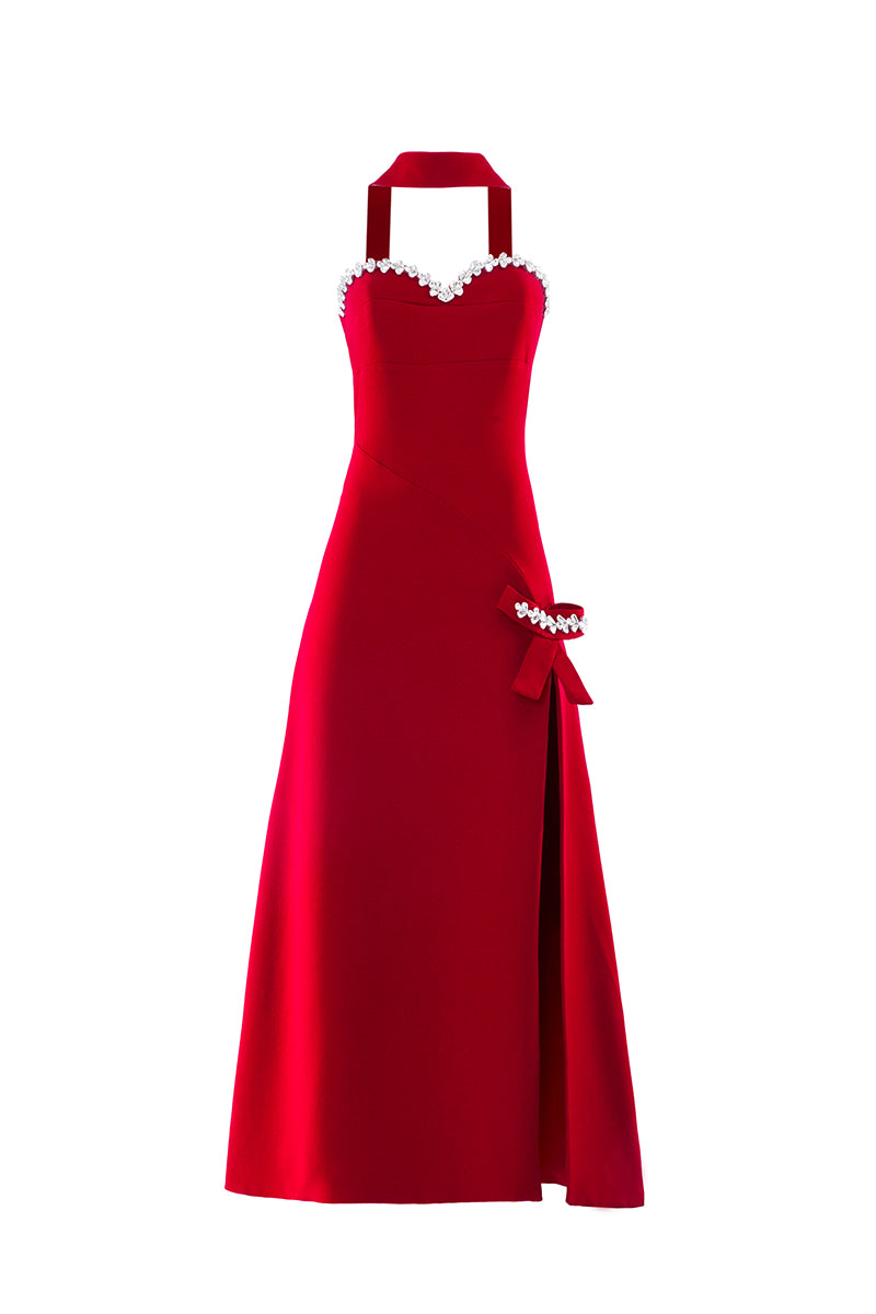 EMBROIDERED RED BOW-DETAILED DRESS - CULT MIA