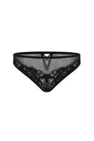 Black Entos Kyo panty from lingerie set, featuring sleek lace and comfortable fit, shown on a model.