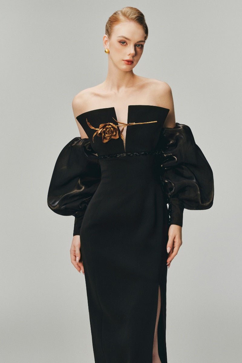 Elegant rose pink maxi dress by Margée Atelier featuring flowing fabric and a stylish silhouette for special occasions.