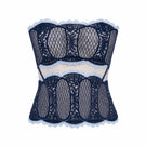 Ellipse Lingerie navy Aura Corset top featuring lace details and a fitted design, displayed on a mannequin.