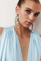 Nazlı Ceren Vivienne long jersey dress in baby blue, a flowing maxi dress with soft fabric and elegant design.