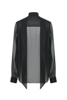 LEKIEU Dixie black silk chiffon shirt with long sleeves and flowy fabric, stylish and elegant for women.