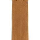Brown chic knit pencil maxi skirt from Lili Blanc, styled for a sleek and elegant look.