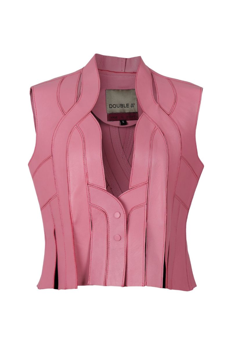 BRIANNA II LEATHER VEST IN BLUSH PINK - CULT MIA