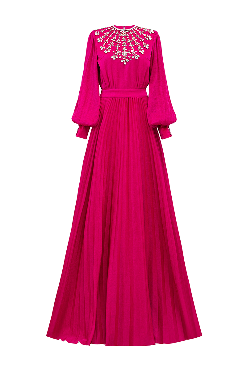 PINK PLEATING GOWN WITH BACK SLIT - CULT MIA