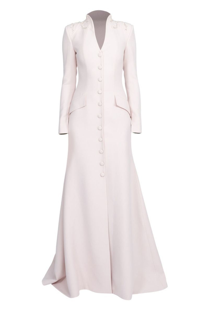 POWDER PADDED SHOULDER LONG JACKET DRESS - CULT MIA
