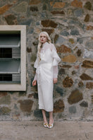 White Plan Lindsay shirt and bone co-ords skirt set, featuring a stylish white shirt paired with a matching bone skirt.