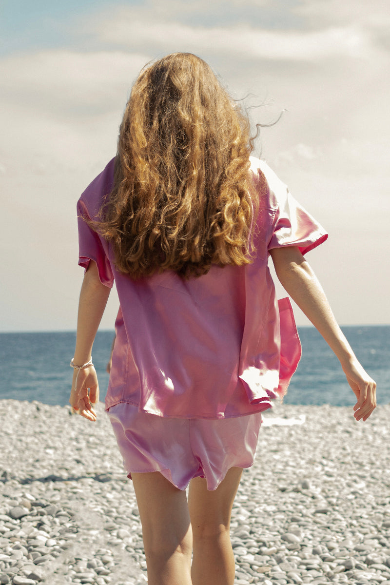 MEMORIES OF NICE SILK SHORT SET IN PINK - CULT MIA