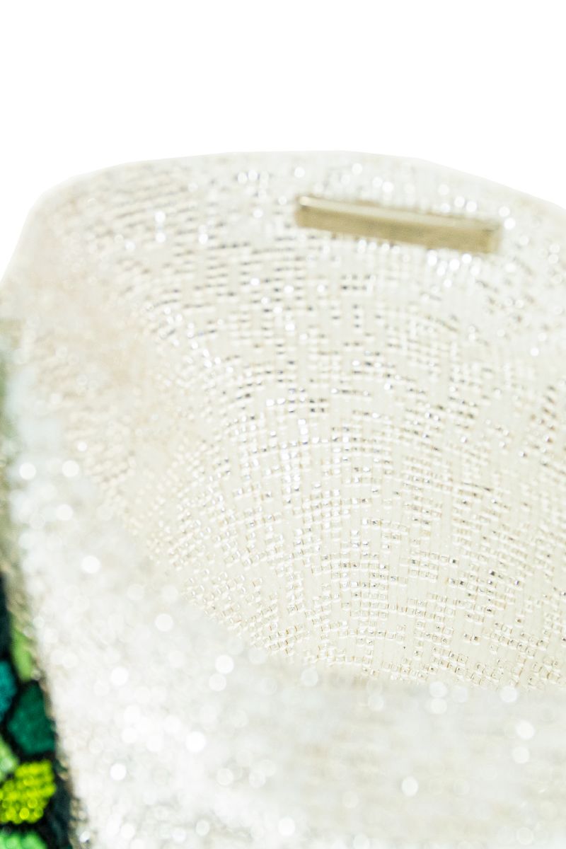 Serpent big shoulder bag by Sac de Soul in white silver with green tones, featuring a textured serpent pattern and spacious design.
