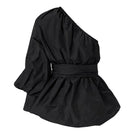Black ISOLDE top by ANA + MARIA, showcasing a stylish sleeveless design with a fitted silhouette on a model.