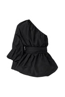 Black ISOLDE top by ANA + MARIA, showcasing a stylish sleeveless design with a fitted silhouette on a model.