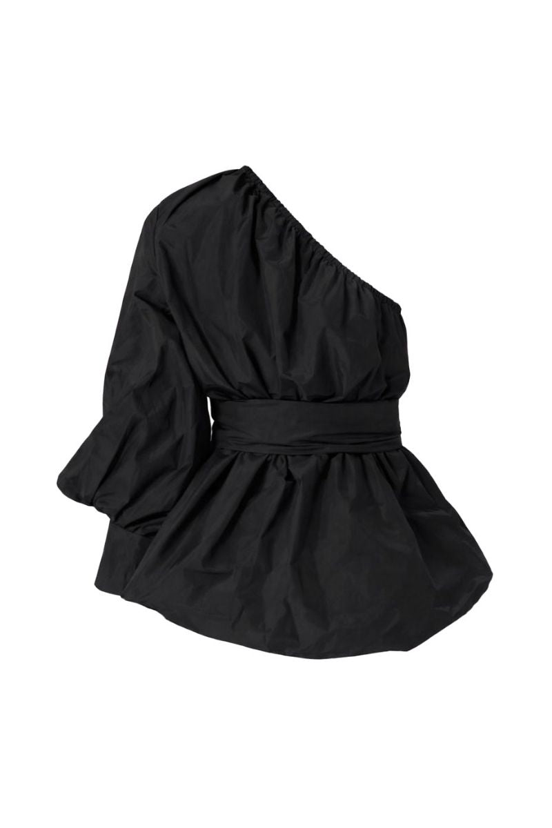 Black ISOLDE top by ANA + MARIA, showcasing a stylish sleeveless design with a fitted silhouette on a model.