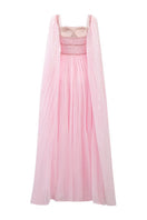 Pink silk pleated gown by 21Six, elegant floor-length dress with flowing pleats and a sophisticated silhouette.