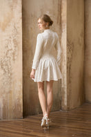 Rosee de Matin The Porcelain Mini Dress shown in white with a fitted silhouette and short sleeves, perfect for casual or dressy occasions.