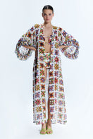 Nur Karaata JOALI Sicilia pareo dress, lightweight cover-up with floral print, flowing fabric, ideal for beach or poolside wear.