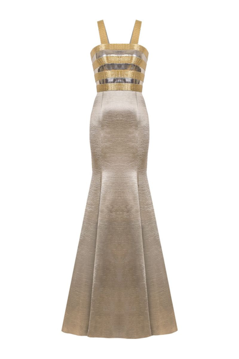 METALLIC GOLD FISHTAIL GOWN - CULT MIA