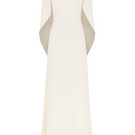 Valenciani gown with cowl back and cape sleeves, elegant formal evening dress featuring a flowing silhouette and sophisticated design.