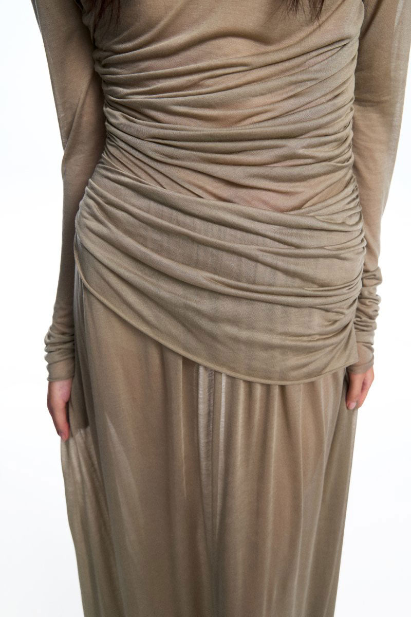Chictopia draped jersey maxi dress with flowing fabric and elegant silhouette, perfect for casual or formal occasions.