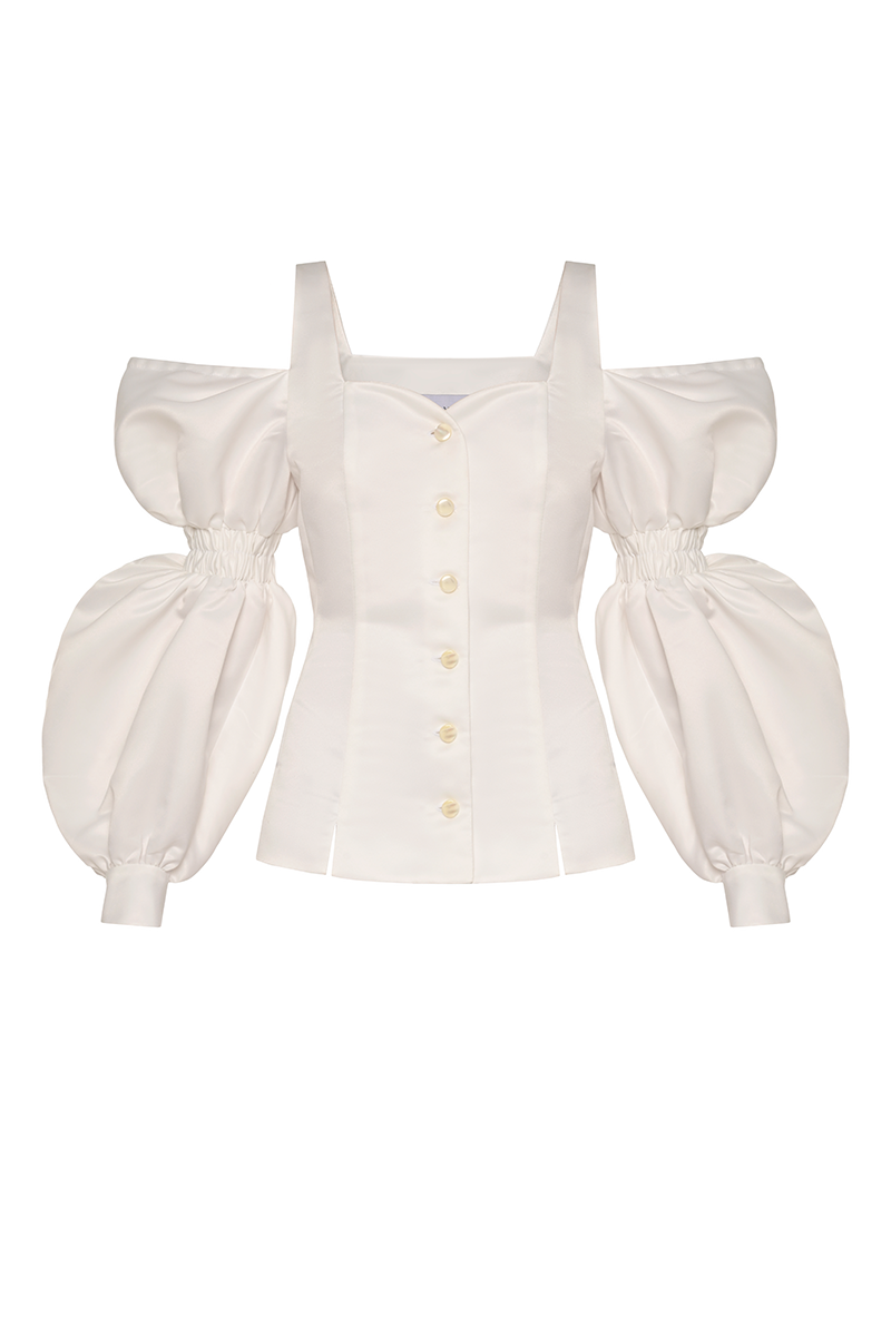 Liya ruffle sleeves shirt in soft fabric with feminine ruffle detail on sleeves, stylish tops for casual or dressy wear.